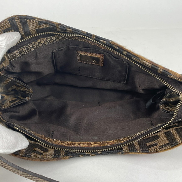 FENDI Zucca Pattern Handbag Animal Pattern Harako Brown - Picture 6 of 6